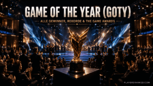 Game of the Year (GOTY): Alle Gewinner, Rekorde & The Game Awards Goldene Game of the Year Trophäe bei den The Game Awards mit Bühne und Publikum im Hintergrund.