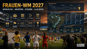 Frauen-WM 2027: Spielplan, Gruppen, Stadien & alle Infos Grafik zur Frauen-WM 2027 in Brasilien mit Spielplan, Gruppen, Stadien und Turnierübersicht.