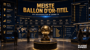 Grafik zu den meisten Ballon d'Or-Titeln mit Rekordhaltern, Rangliste und der Geschichte der Auszeichnung.