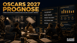 Oscars 2027 Favoriten: Wer hat die besten Chancen? Editorial-Illustration zur Oscar-Prognose 2027 mit den frühen Favoriten auf die Academy Awards und den aussichtsreichsten Best-Picture-Anwärtern.