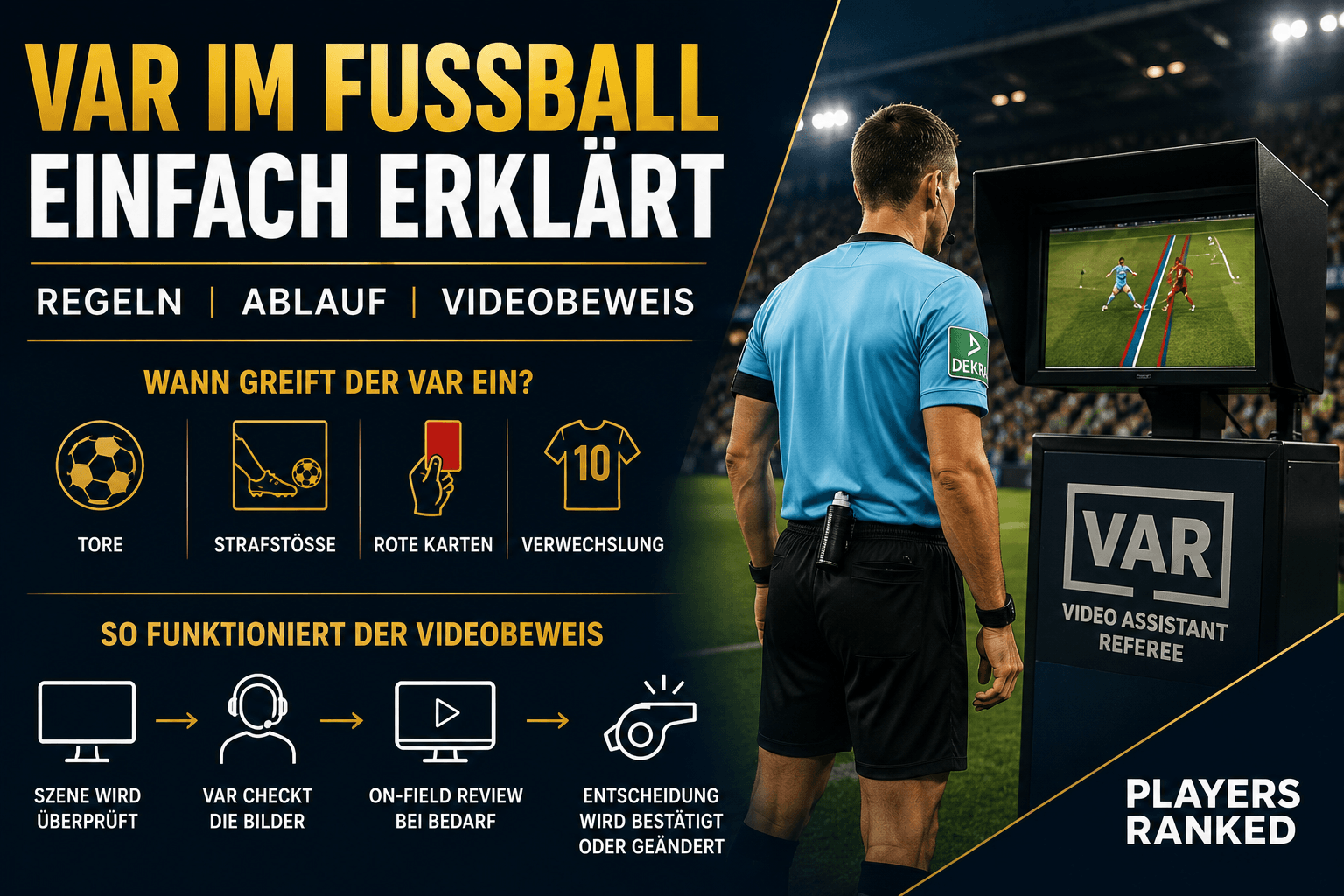 VAR im Fußball einfach erklärt: Regeln, Ablauf und Videobeweis