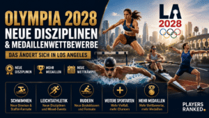 Neue Disziplinen bei Olympia 2028: Diese Wettbewerbe kommen in Los Angeles hinzu Neue Disziplinen bei Olympia 2028 in Los Angeles: Änderungen in Leichtathletik, Schwimmen, Rudern, Bogenschießen und weiteren Sportarten Olympia 2028, Olympia 2028 neue Disziplinen, neue Disziplinen Olympia 2028, Olympia 2028 Wettbewerbe, neue olympische Disziplinen, Olympia 2028 Medaillenwettbewerbe, Los Angeles 2028, LA 2028, Olympische Spiele 2028, Leichtathletik Olympia 2028, 4x100 m Mixed Staffel, Schwimmen Olympia 2028, 50 m Rücken, 50 m Brust, 50 m Schmetterling, Rudern Olympia 2028, Coastal Beach Sprints, Bogenschießen Olympia 2028, Compound Bogenschießen, Sportklettern Olympia 2028, Moderner Fünfkampf Olympia 2028, Golf Mixed Team Olympia 2028, Tischtennis Mixed Team, Kunstturnen Mixed Team, PlayersRanked